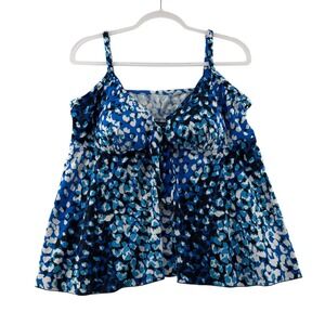Maxine of Hollywood Tankini Swim Top Women Plus Size 22W Blue Leopard Tie Front